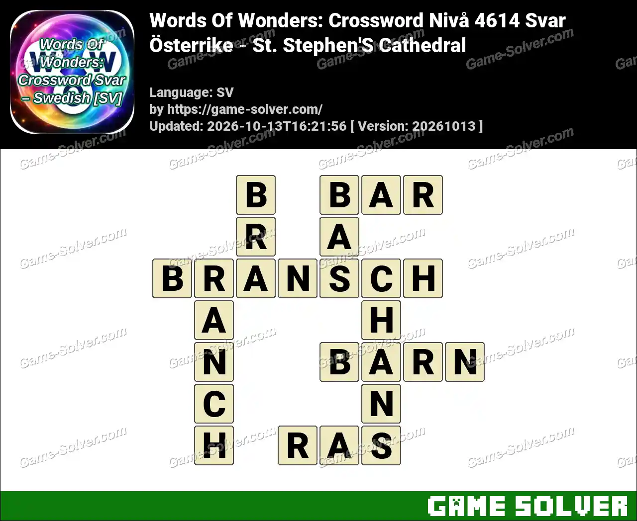 Words Of Wonders: Crossword Nivå 4614 Svar – Österrike – St. Stephen’S Cathedral